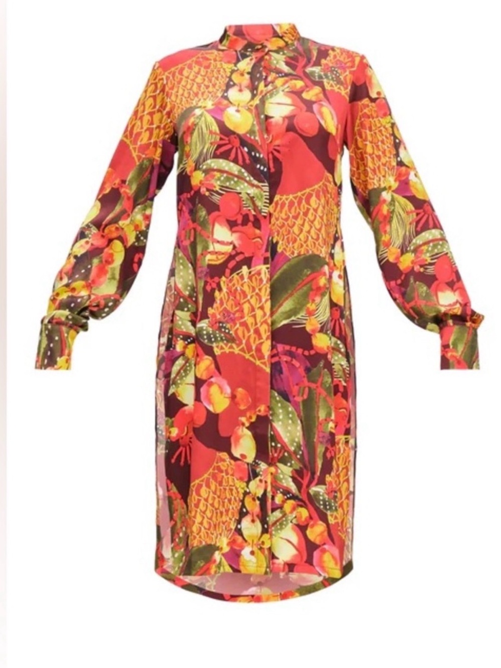 Andrea Iyamah UCHI TNC Tropical Print Long Sleeve Shirt tunic Dress beach cover
